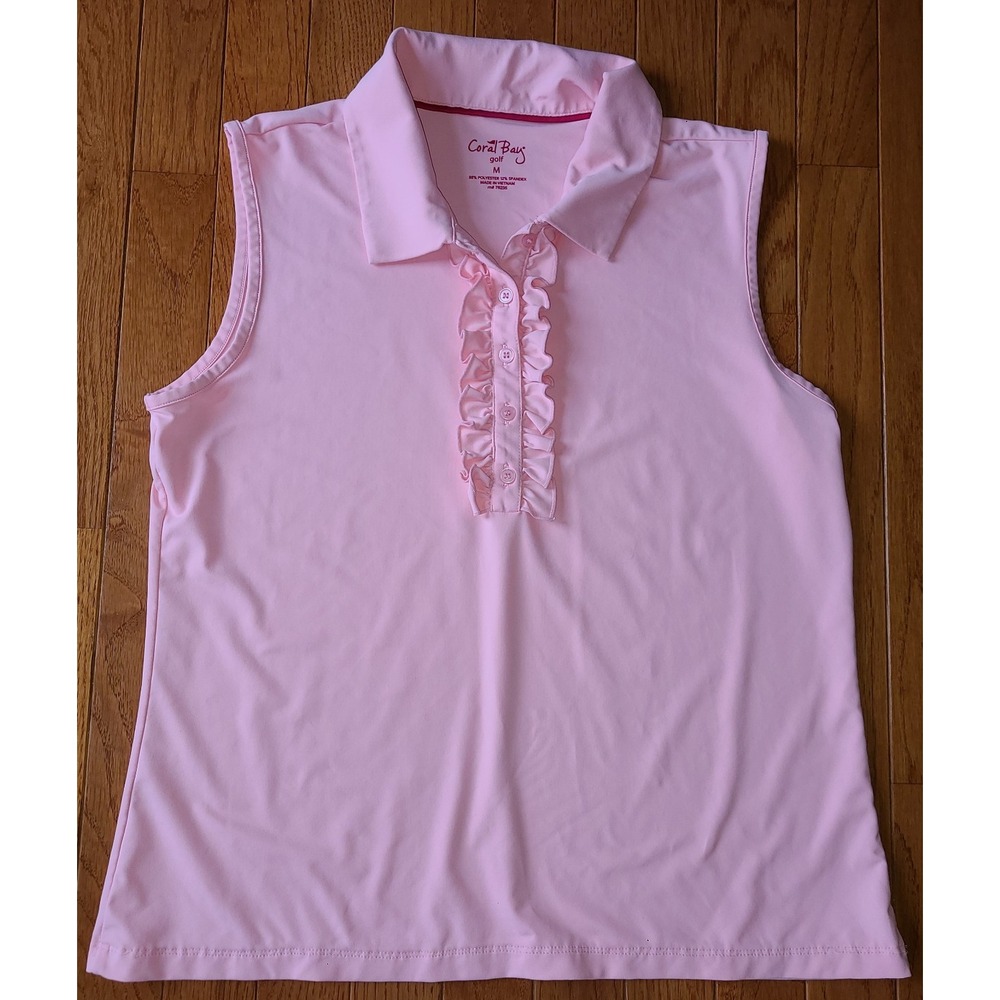 Coral Bay Golf sleeveless top shirt SZ Med pink ruffle active Stylish Sporty
